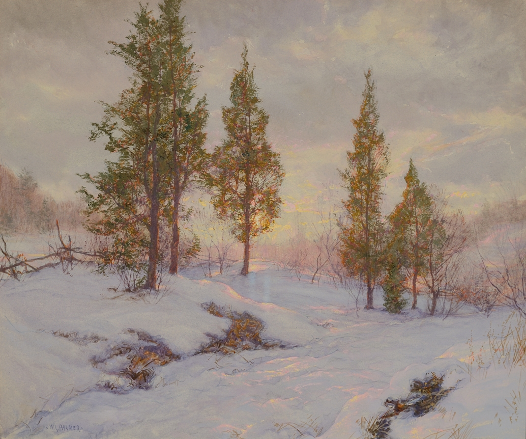 Walter Launt Palmer 1921 painting titled "Roadside Cedars" from sold archive.