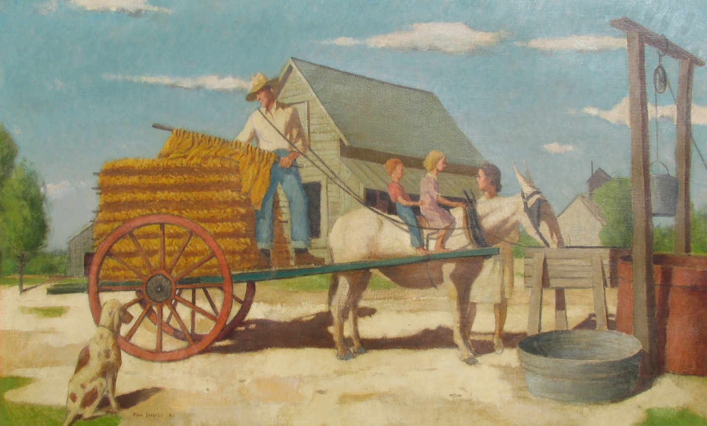 Paul Sample oil painting titled "Cartin' the Leaf" from 1942.