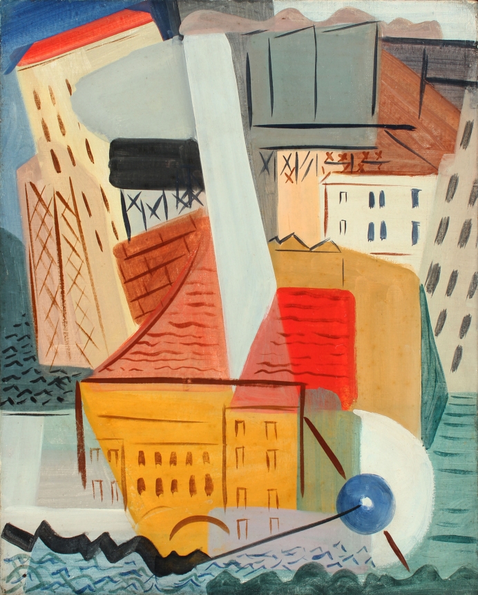 Vaclav Vytlacil oil painting entitled "Harbor and City".