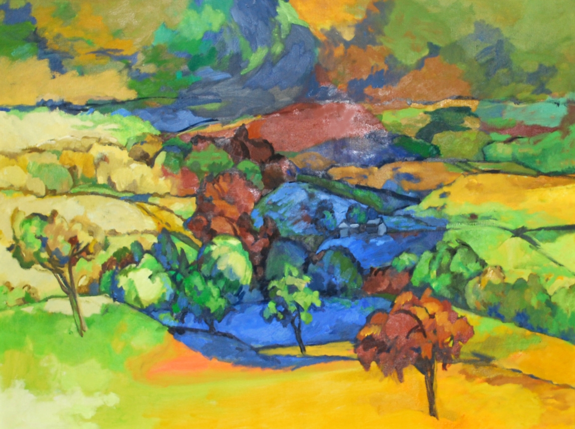 Oil painting entitled "Hills at Cold Brook, NY" by Easton Pribble.