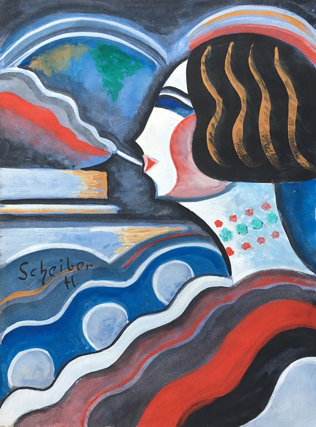 Untitled gouache by Hugo Scheiber.