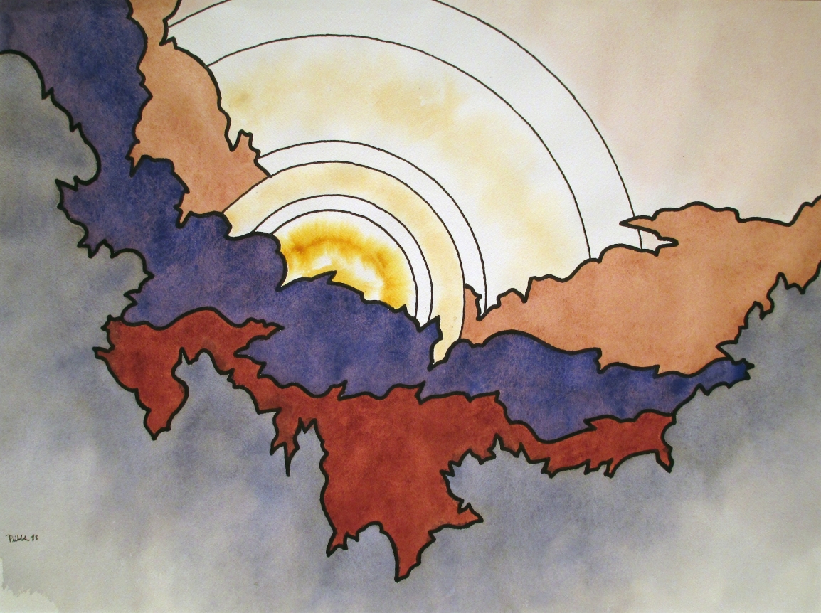 Watercolor painting entitled "Clouded Sun" by Easton Pribble.