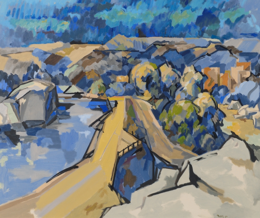 Oil painting of Barge Canal at Little Falls by Easton Pribble.