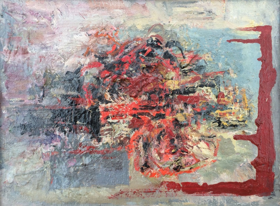 Oil painting entitled "Flowers and Tears" by Hans Burkhardt.