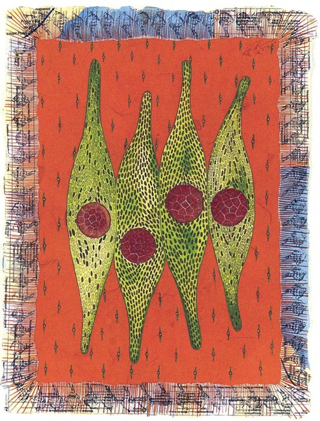 Talha Rathore A Hundred Suns III 12 x 9 in. Gouache and block print on wasli 2006 Estimate - $4,000 - $7,000