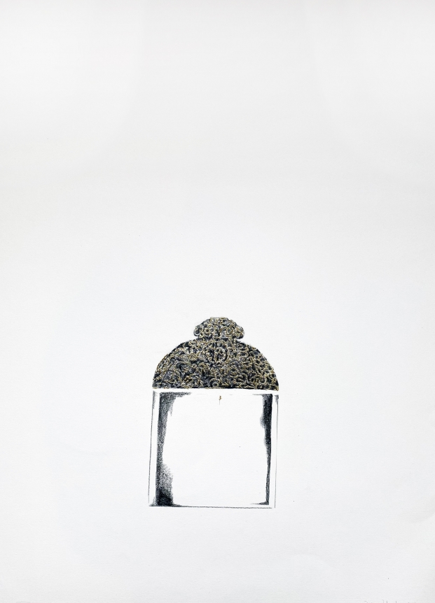 Najmun Nahar Keya Corinthian Dhaka (25) Charcoal, graphite, rabbit skin glue, gold, on Fabriano archival paper 28 x 20 2019