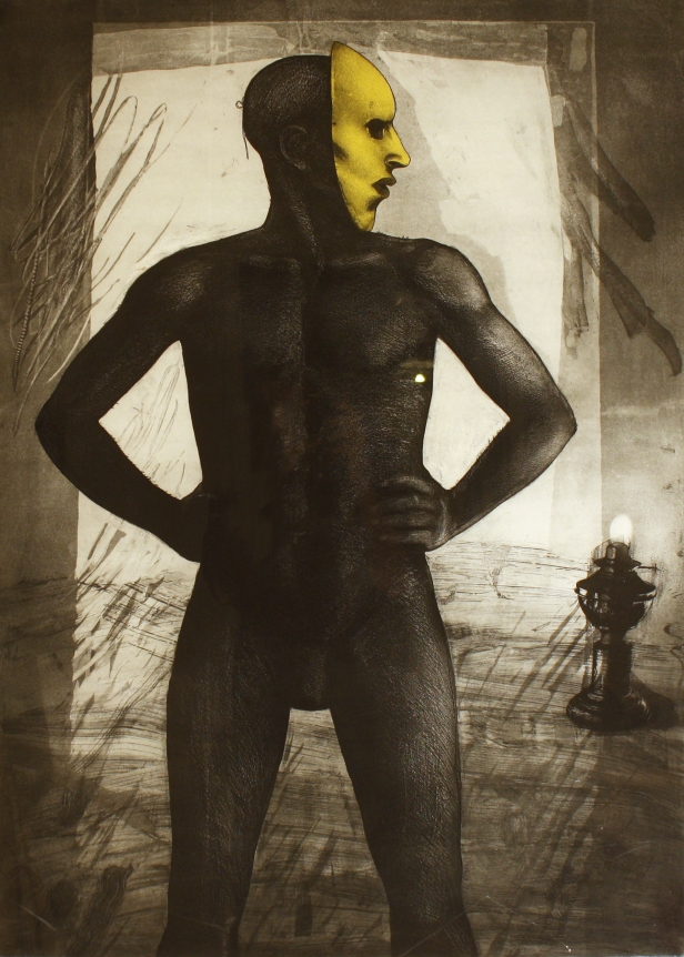 Anupam Sud MAN IN A MASK 1976 Etching 37.5 x 25.5 in.