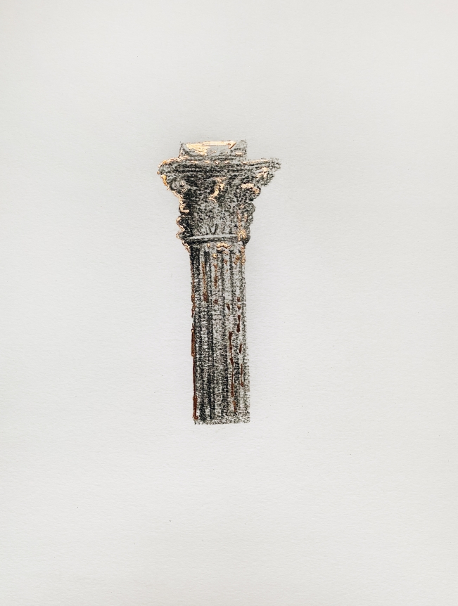Najmun Nahar Keya Corinthian Dhaka (6) Charcoal, graphite, rabbit skin glue, copper, on Fabriano archival paper 11 x 14 in. 2019