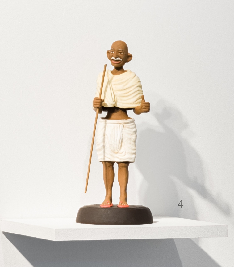 Debanjan Roy Toy Gandhi 6 (Small Bobble Head) 2019 Clay, paper, cloth, and iron fibre 16 x 8 x 8 in.