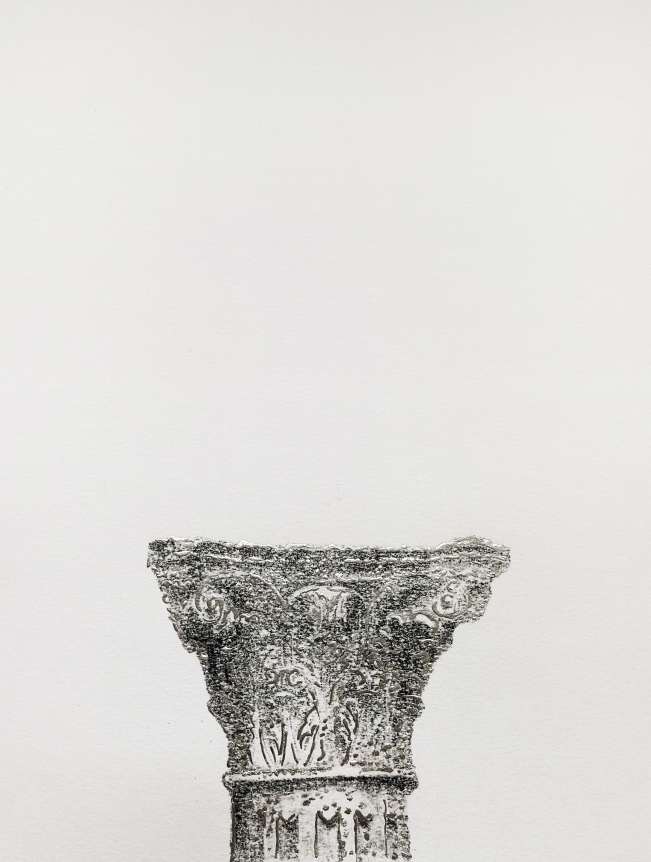Najmun Nahar Keya Corinthian Dhaka (20) Charcoal, graphite, rabbit skin glue, silver, on Fabriano archival paper 11 x 14 2019