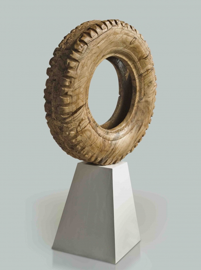 Debanjan Roy UNTITLED (LARGE TIRE) 2012 Wood 38 x 36 x 8 in.