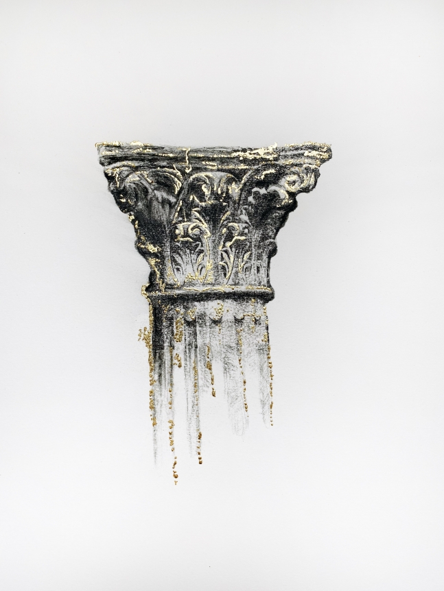 Najmun Nahar Keya Corinthian Dhaka (29) (Detail) Charcoal, graphite, rabbit skin glue, gold, on Fabriano archival paper 28 x 20 2019