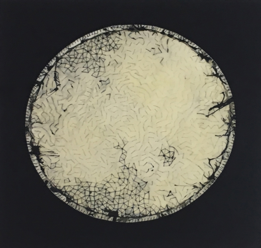 Anila Quayyum Agha Regeneration VIII 2012 Mixed media on paper (Encaustic, ink, graphite, charcoal, and embroidery on paper) 22 x 22 in.