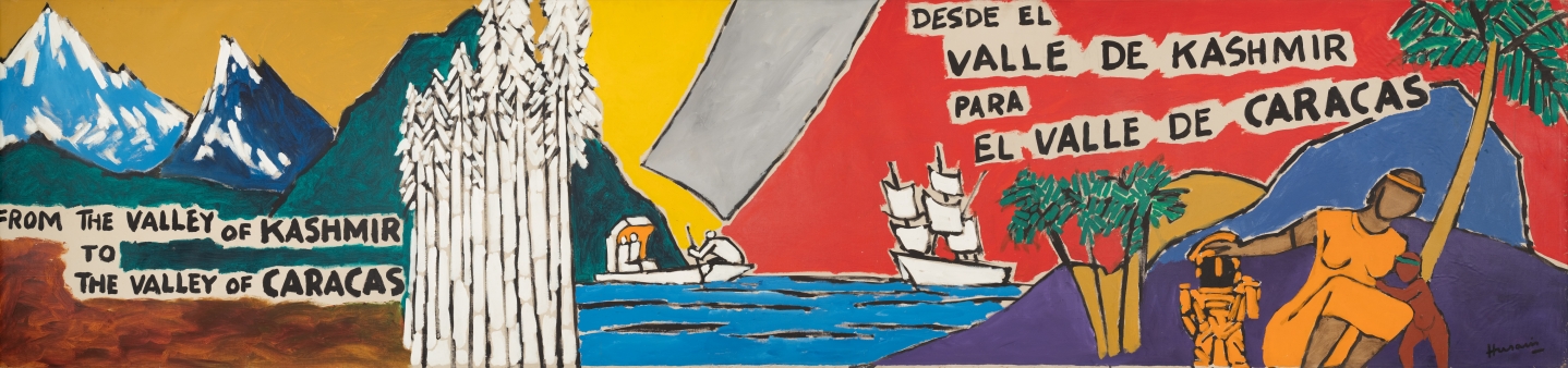M. F. Husain From the Valley of Kashmir to the Valley of Caracas 1983 Acrylic on canvas 48 x 204 in
