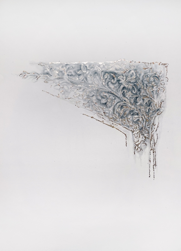 Najmun Nahar Keya Corinthian Dhaka (30) Charcoal, graphite, rabbit skin glue, silver, on Fabriano archival paper 28 x 20 in. 2019