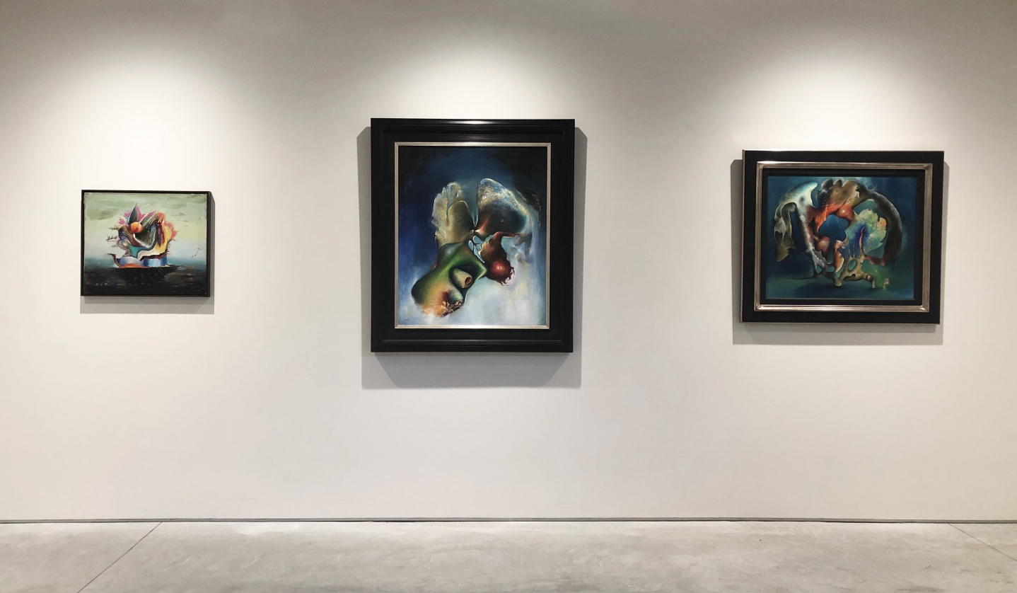 (From Left) Bateau Ivre, 1942, oil on canvas, 20 x 24 in., Le reve de Pegase, 1946, oil on canvas, 36 x 30 in., Corte d'Appello, 1945, oil on canvas, 24 3/4 x 30 in.