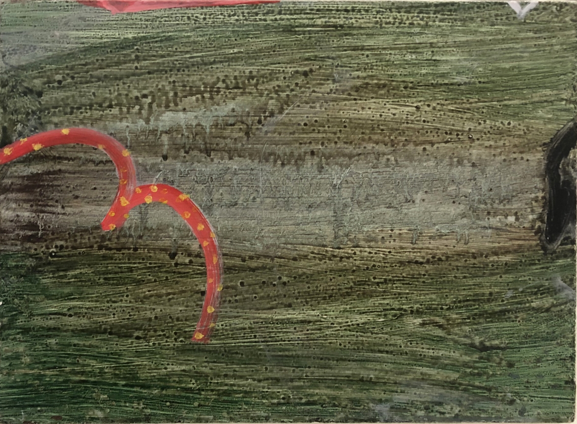 Red Bird, 2019, acrylic on wood, 16 x 15 in.