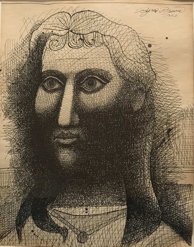Byron Browne Head of Woman, 1940, ink on paper, 17 1/2 x 14 1/4 in.