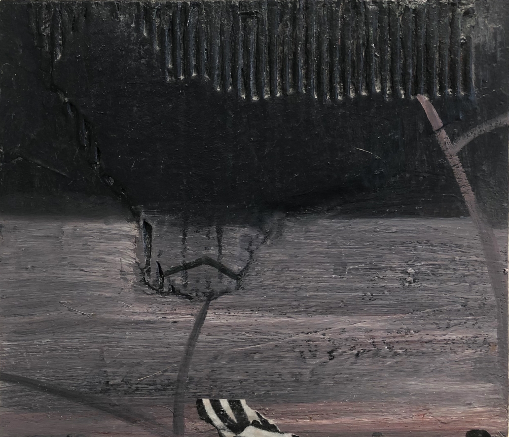 Untitled, 2019, acrylic and cardboard on wood, 14 x 12 in.
