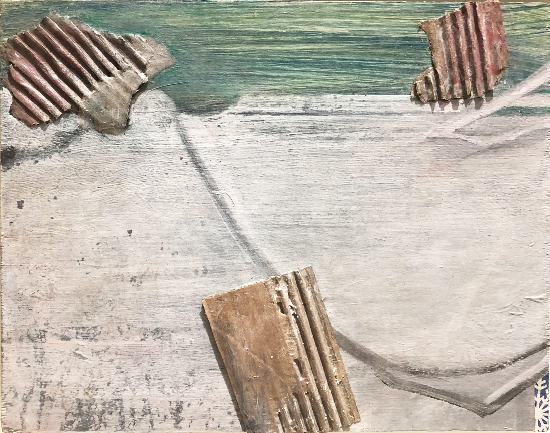 Untitled, 2019, acrylic and cardboard on wood, 12 x 15 in.