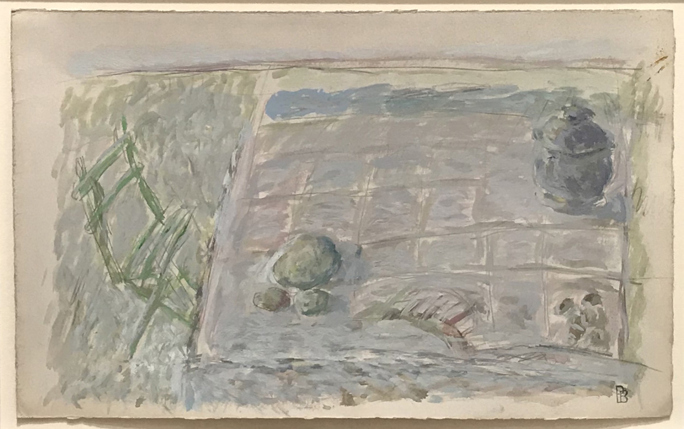 Pierre Bonnard Nature morte a la table sur la terrasse, c. 1939, gouache on paper, 6 7/8 x 11 1/8 in.