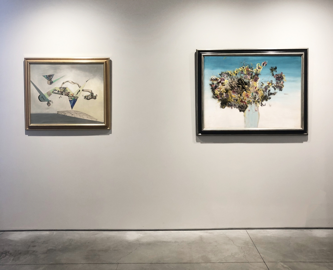 (From Left) Araigneé, c.1944-45, oil on canvas, 30 x 40 in., Medisance de l’air, 1947, oil on canvas, 25 x 29 1/2 in.
