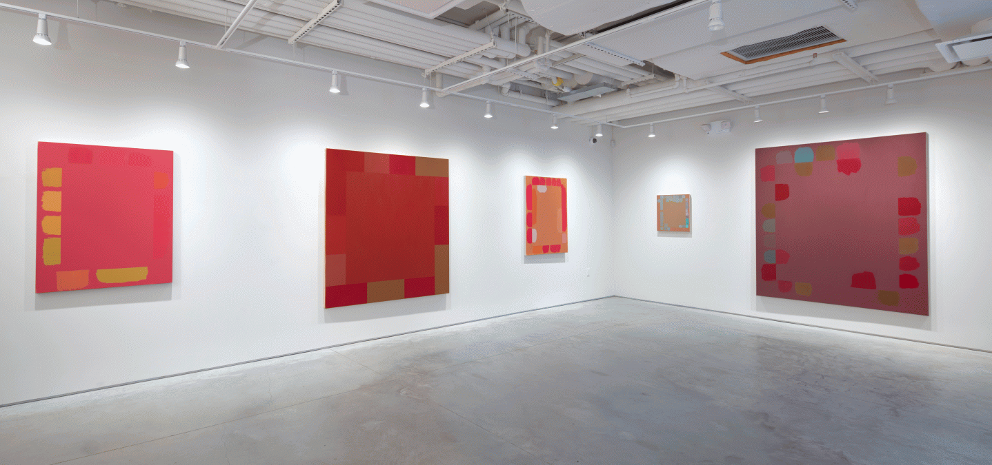 (From left) Untitled, c. 1976-77, oil on canvas, 45 x 35 ½ in., "Broken Rhythm," 1979, oil on canvas, 66 x 63 1/2 in., Untitled, c. 1976-77, oil on canvas, 45 x 36 in., Untitled, c. 1977, oil on canvas, 22 x 20 in., Untitled, 77 1/2 x 65 in.