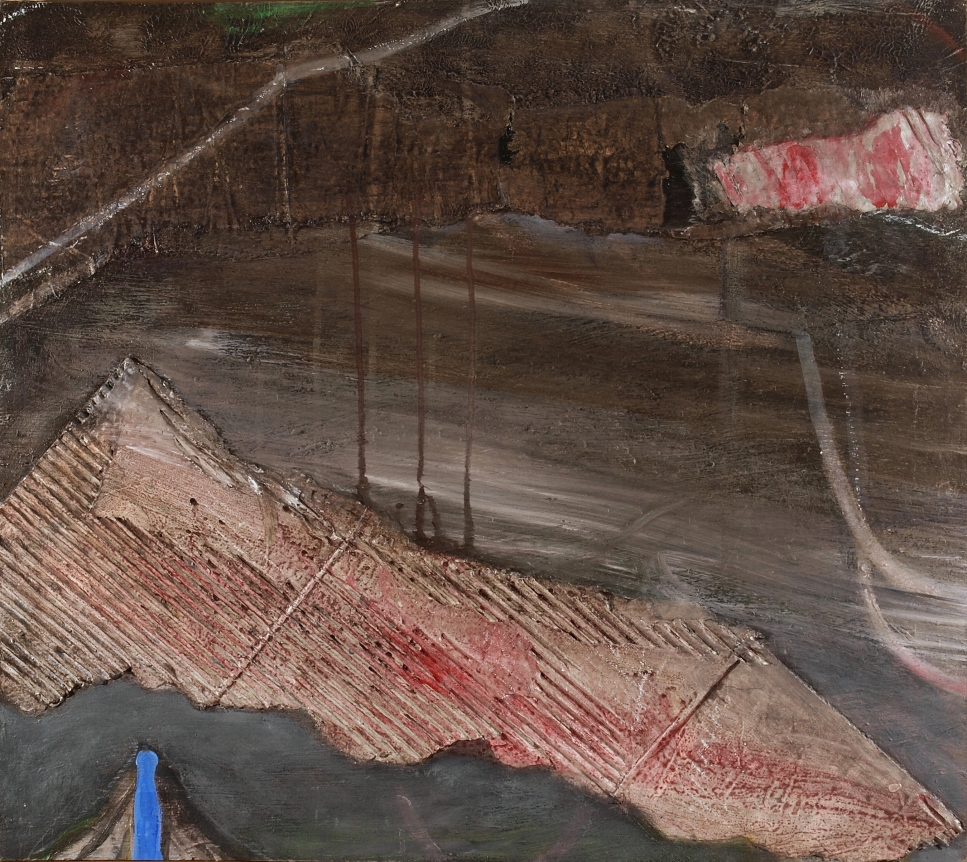 Untitled, 2019, acrylic, pigment and cardboard on wood, 27 x 24 in.