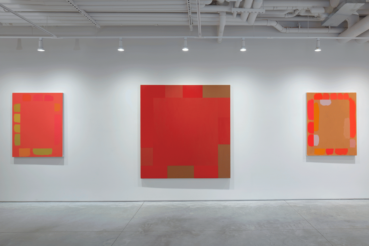 (From left) Untitled, c. 1976-77, oil on canvas, 45 x 35 1/2 in., "Broken Rhythm," 1979, oil on canvas, 66 x 63 1/2 in., Untitled, c. 1976-77, oil on canvas, 45 x 36 in.