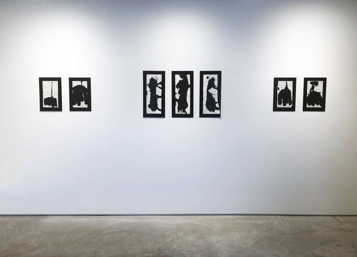 Left to right, #22, December, 1960, Sumi ink on Japanese paper, 12 x 7 in.