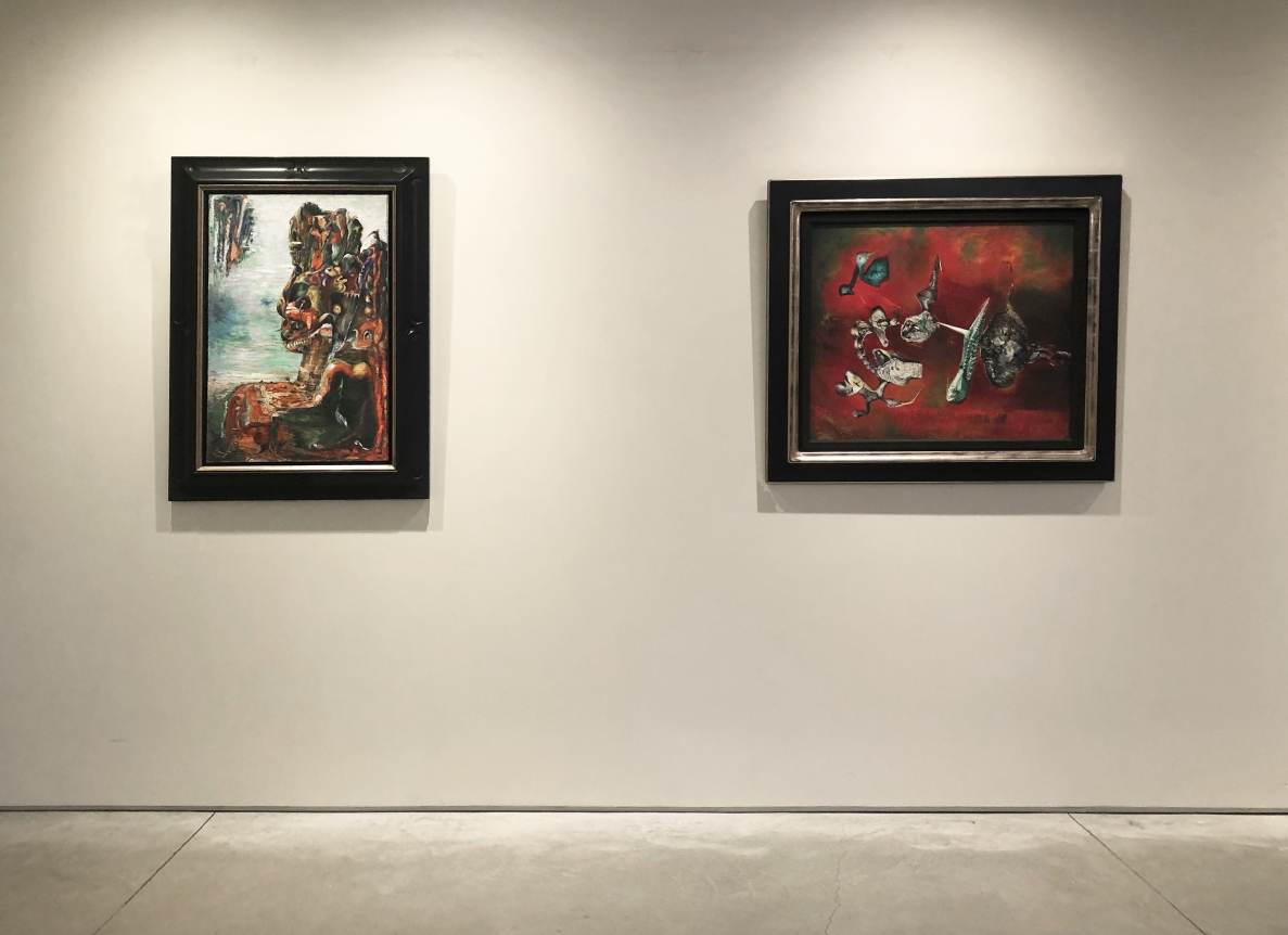 (From Left) Arcimboldo, 1945, oil on canvas, 30 x 20 in., Á La Recherche de l’Or, 1945, oil on canvas, 25 x 30 in.