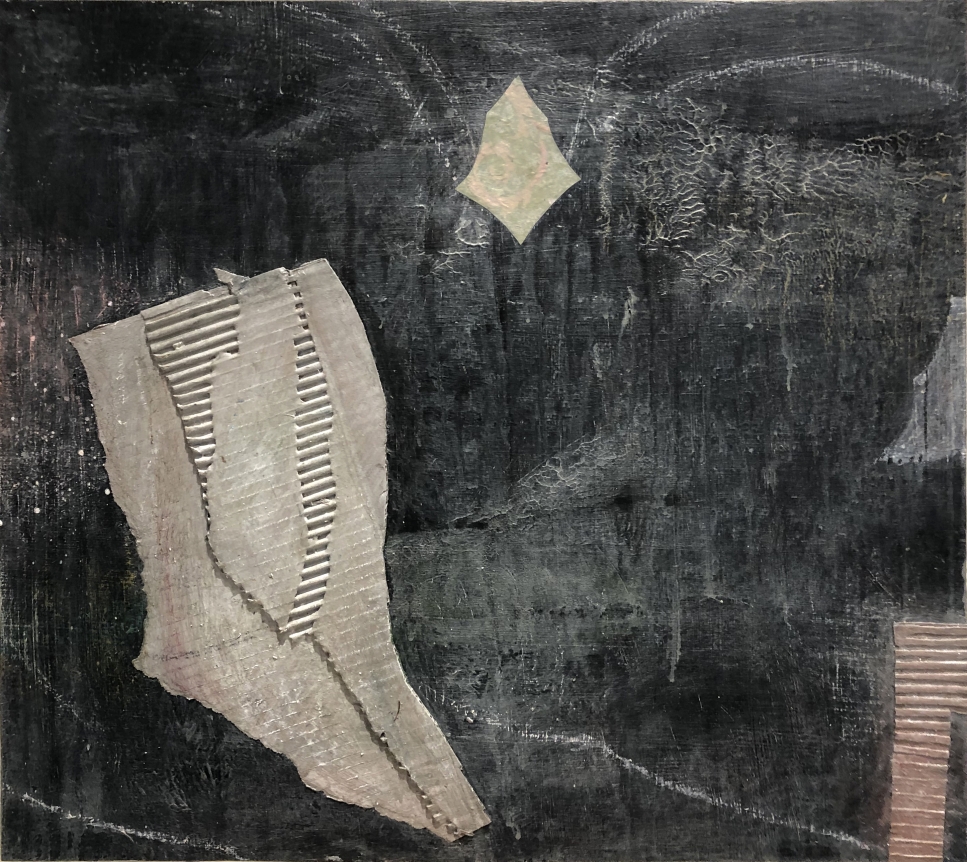 Untitled, 2019, acrylic and cardboard on wood, 27 x 24 in.