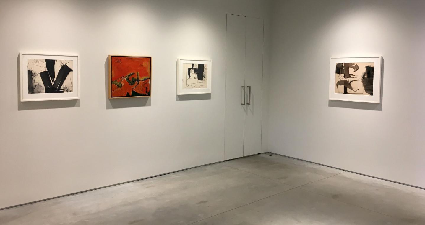 From RIght to Left:, Untitled (Abstract Composition in Tones of Gray), 1961, Gouache, ink, and crayon on paper, 19 x 23 ¾ in.