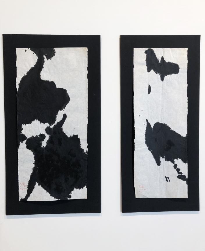 Left to right, #22, November, 1960, Sumi ink on Japanese paper, 18 x 8 1/4 in.