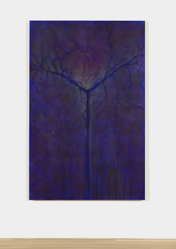 Luisa Rabbia "Aurora", 2015 colored pencils and blue acrylic polymer paint on paper, mounted on canvas 74 x 48 inches (187.96 x 121.92 cm)