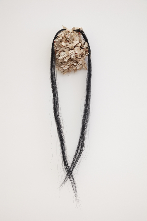 Woman, 2016 wood carving and hair
