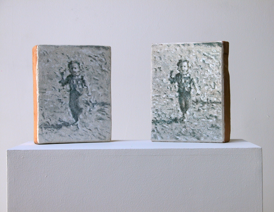 Passages, 2010 acrylic and watercolor on plaster on 2 terracotta bricks 