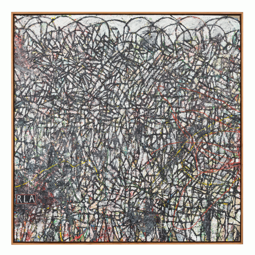 Zachary Armstrong "Portrait After Noah Robert Louis Armstrong", 2016 Oil and encaustic on linen in artist frame 48 x 48 inches