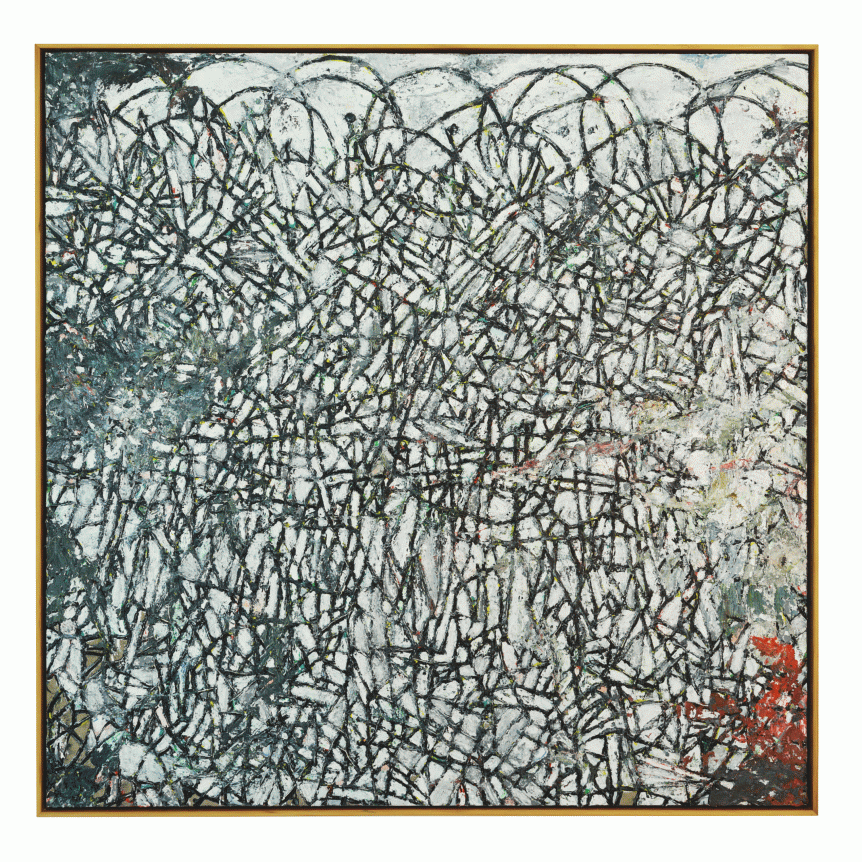 Zachary Armstrong "Portrait After Noah Red Corner", 2016 Oil and encaustic on linen in artist frame 48 x 48 inches