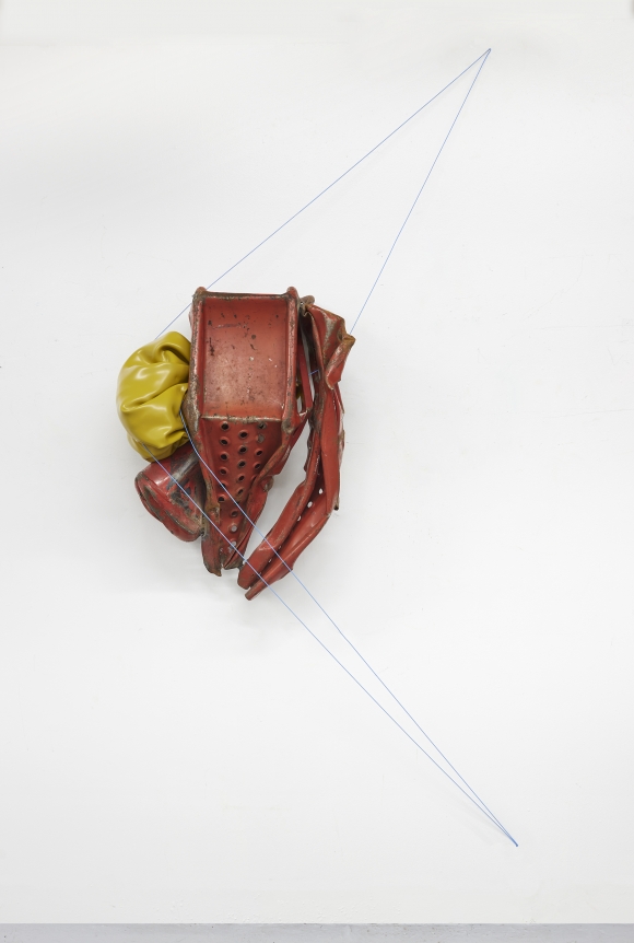 Kennedy Yanko, "Released from the Wire", September 2020, paint skin, metal, painted wire, 104 by 45 by 16 inches. Sculpture by Kennedy Yanko.