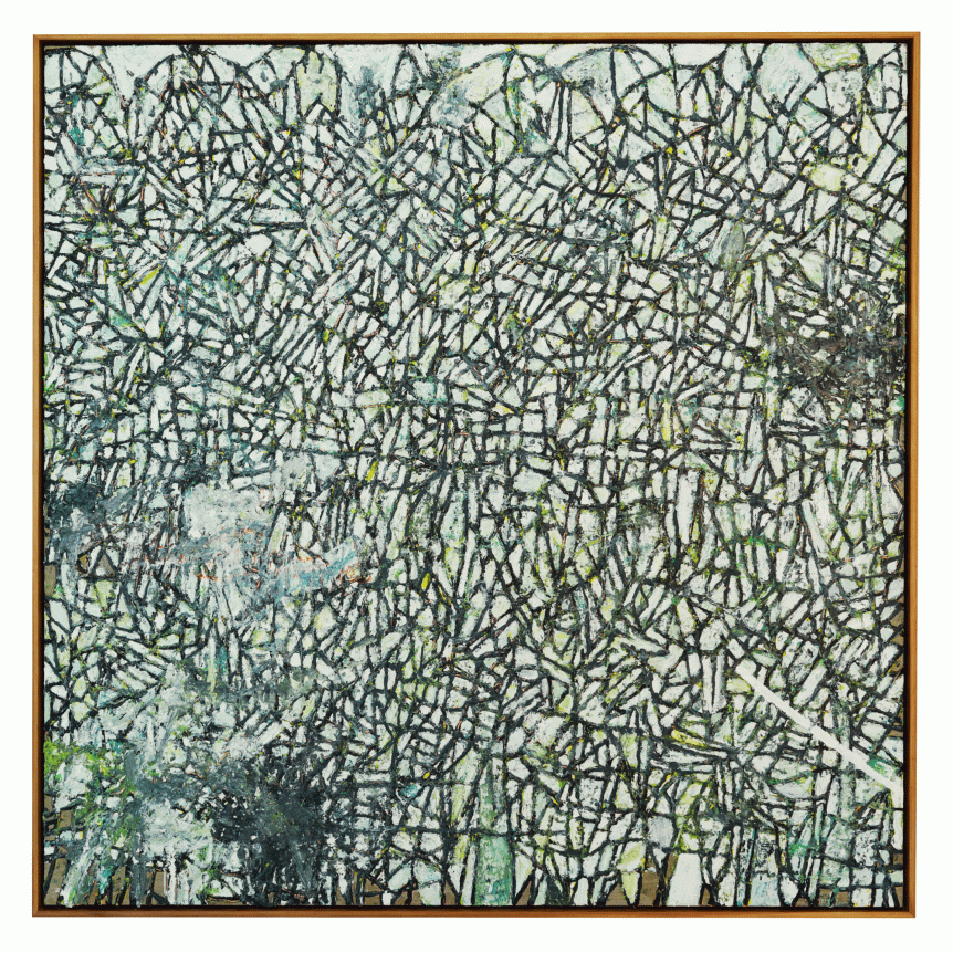 Zachary Armstrong "Portrait After Noah Green Painting", 2016 Oil and encaustic on linen in artist frame 48 x 48 inches