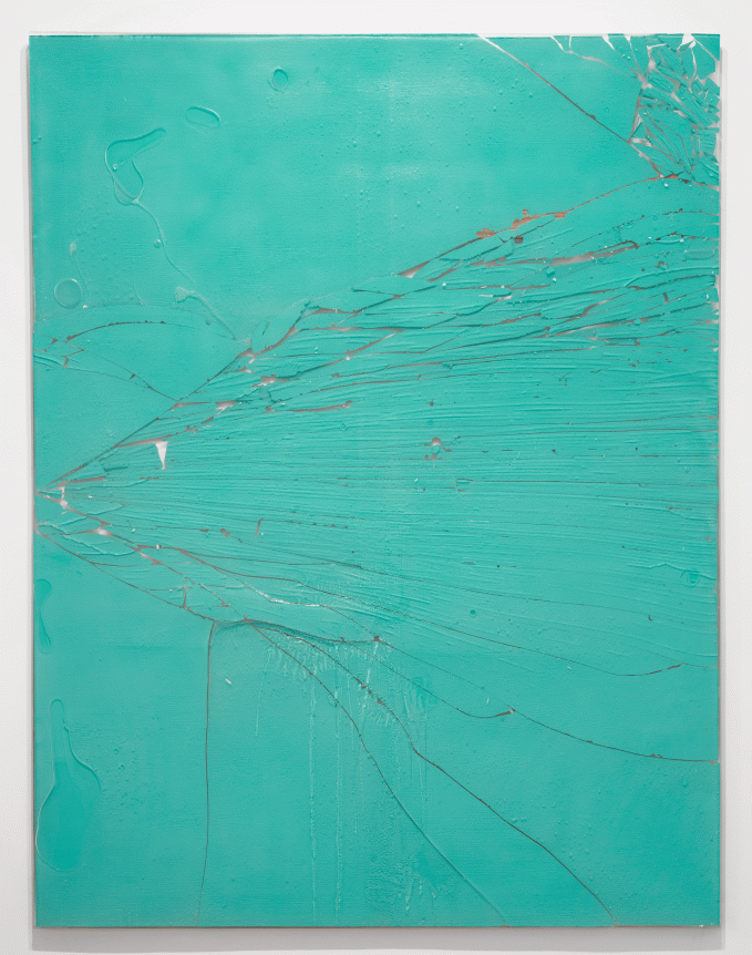Luca Dellaverson "Untitled", 2015 Epoxy resin and painted glass with wood support 66 x 51 inches
