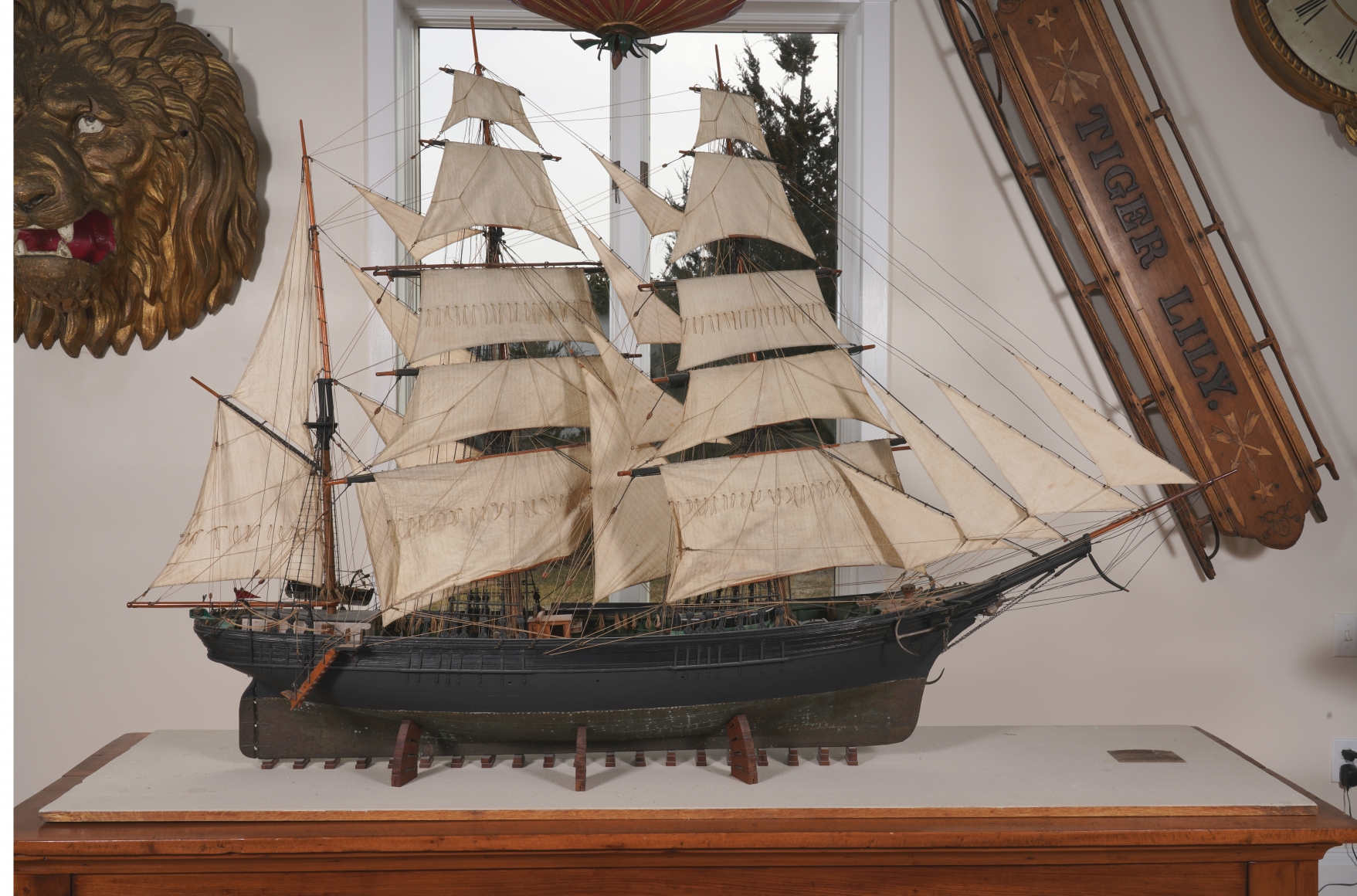 Large Boucher Full Rig Model With Sails Of A Barque Inventory Hyland Granby