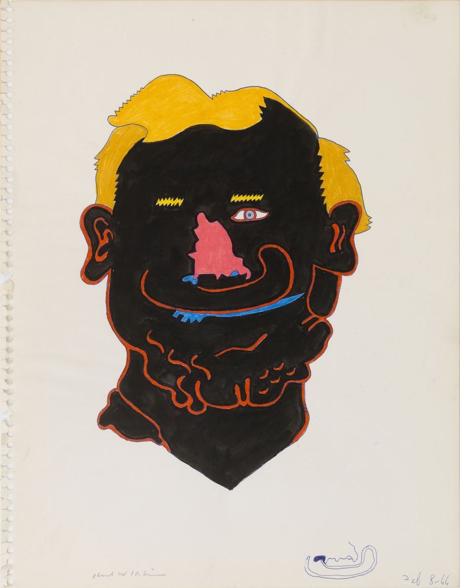 Untitled (Head Study for Awning Series), 1966, Ink and color pencil on paper 