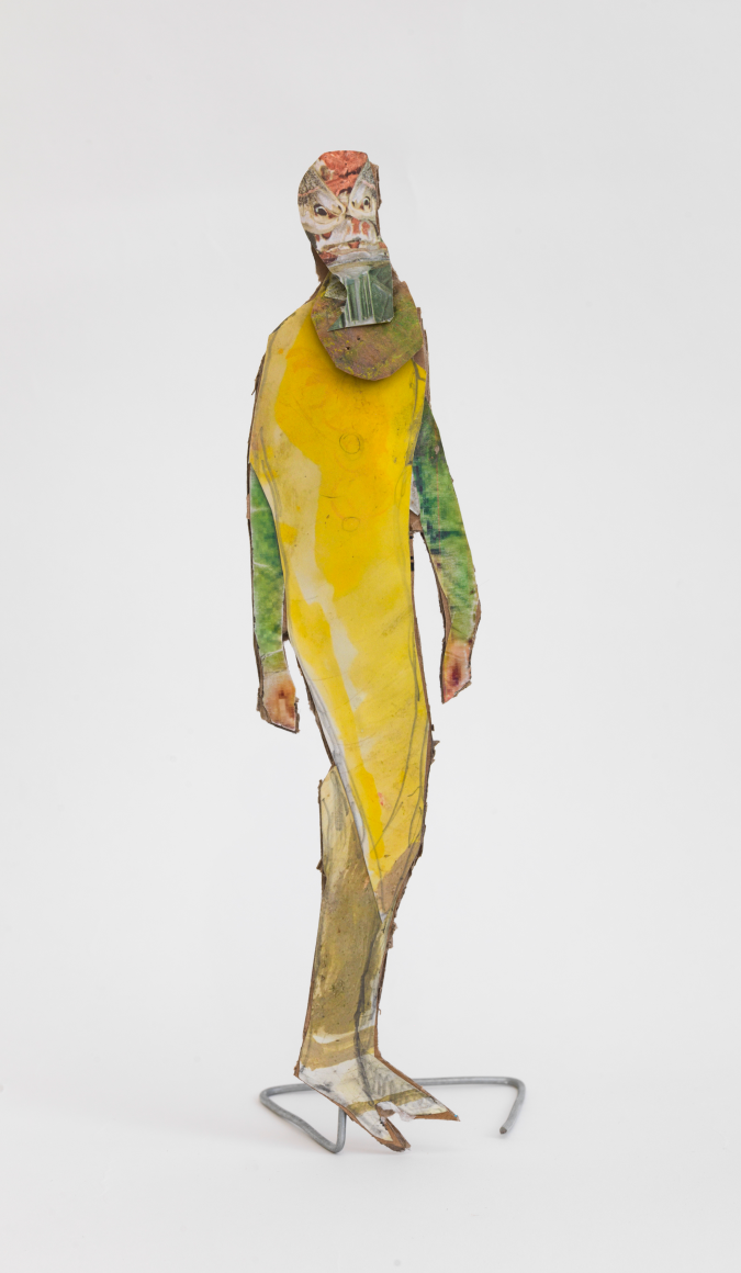Standing Figure Used in Conductive Paper Plays, 2019, mixed media