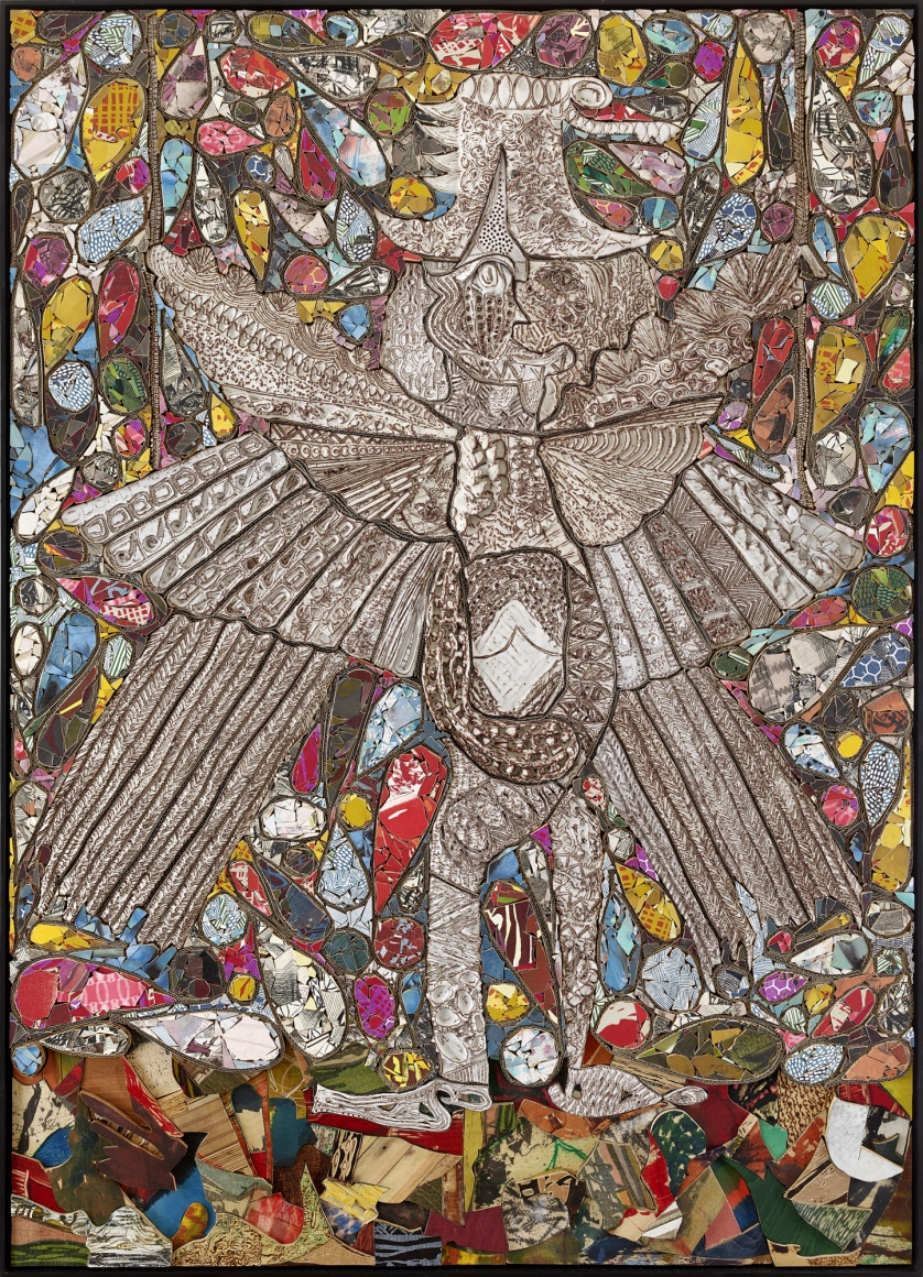 The Generous Gambler, 2019 , fired and glazed ceramics, various kinds of treated paper, various kinds of treated wood, wood stain, shellack, cardboard, card, foam, on board 