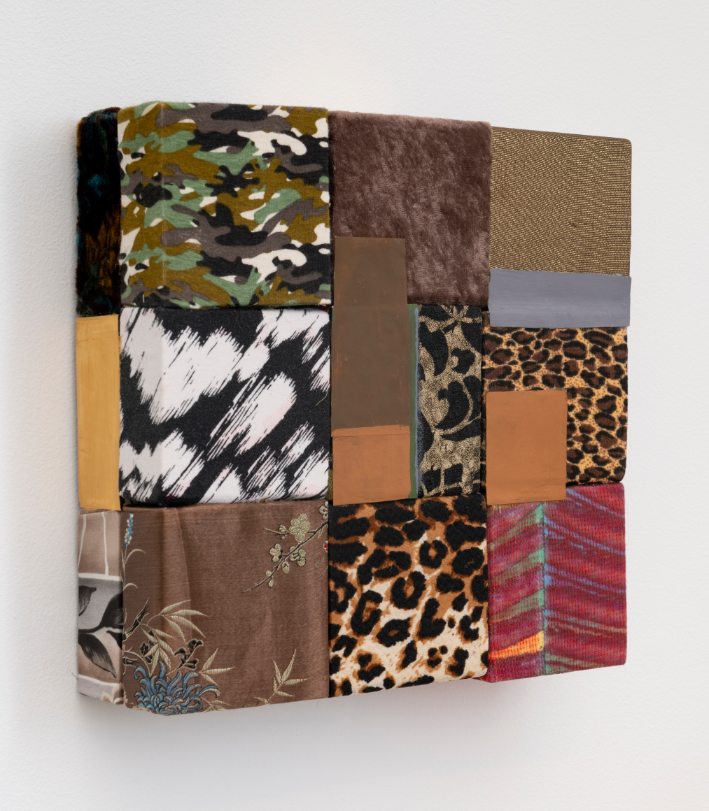 Weather, 2020, wooden blocks, dress fabric, paper, Flashe acrylic