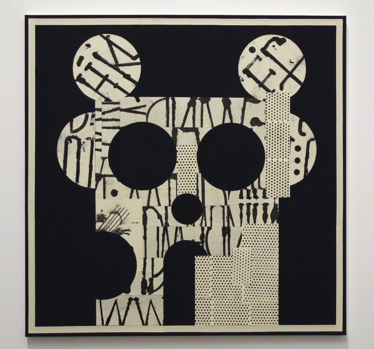 Untitled (Greek Mask #3), 2017, Flashe, ink, paper on canvas 