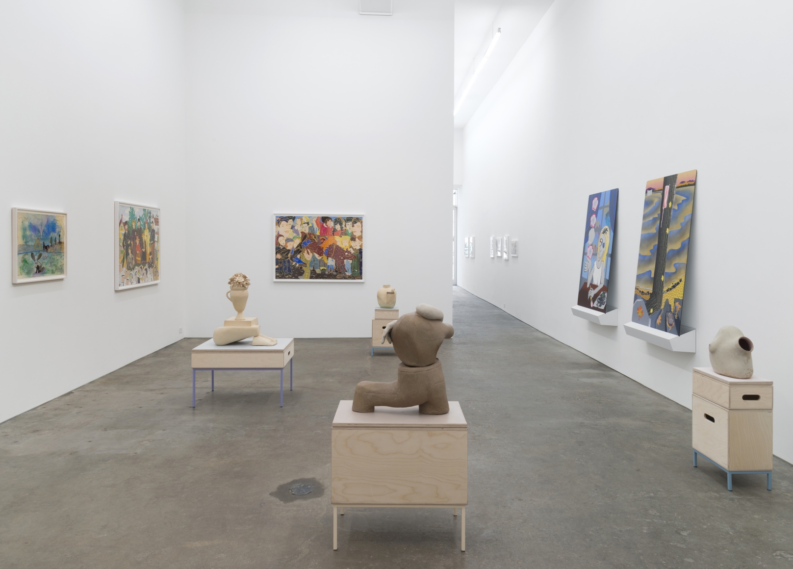 Genesis Belanger, Melissa Brown, Roy De Forest, Mimi Gross, curated by Dan Nadel, installation view at Derek Eller Gallery, New York