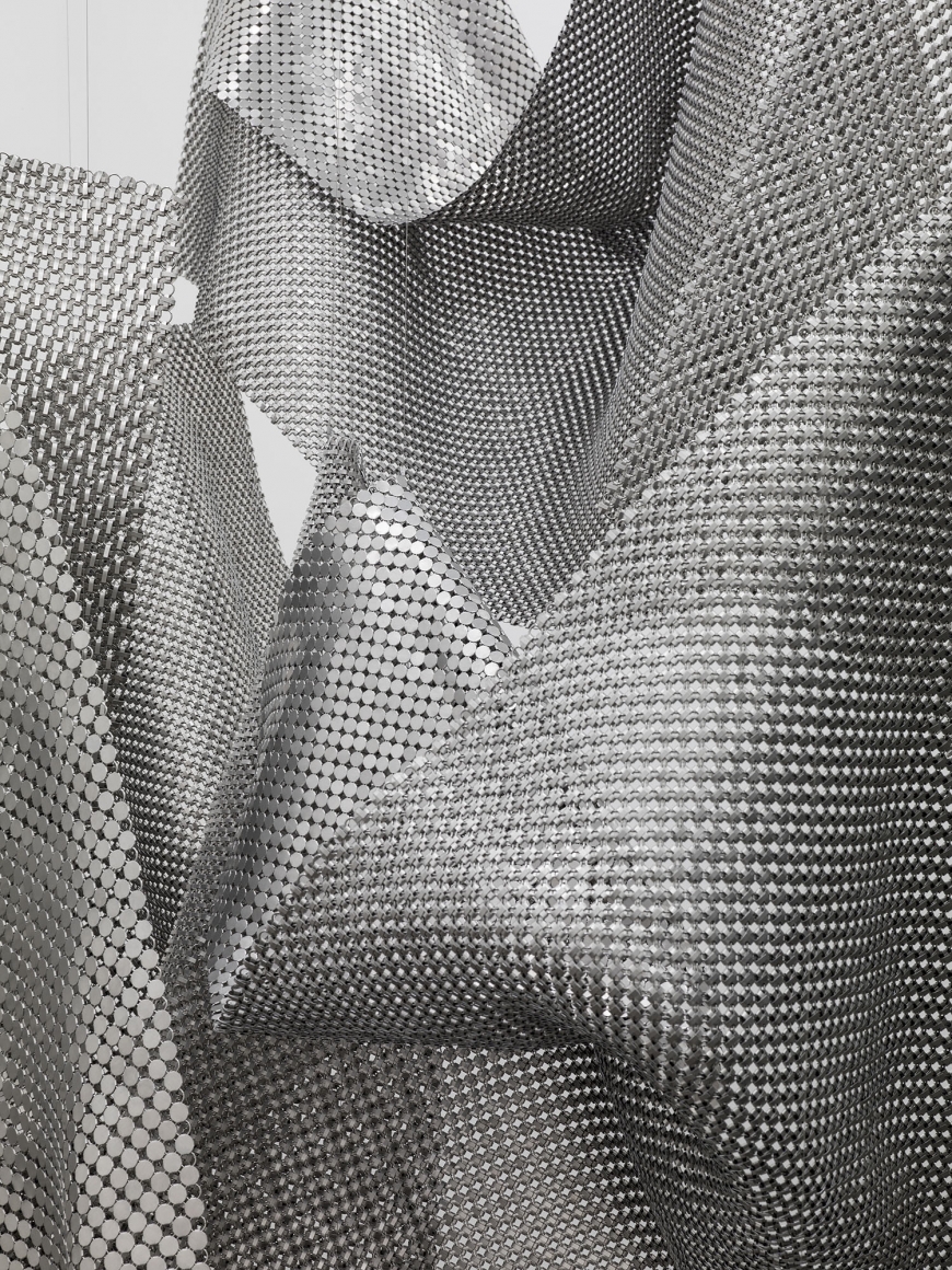 Details from Object for Reflection, 2016, punched aluminum and stainless steel rings